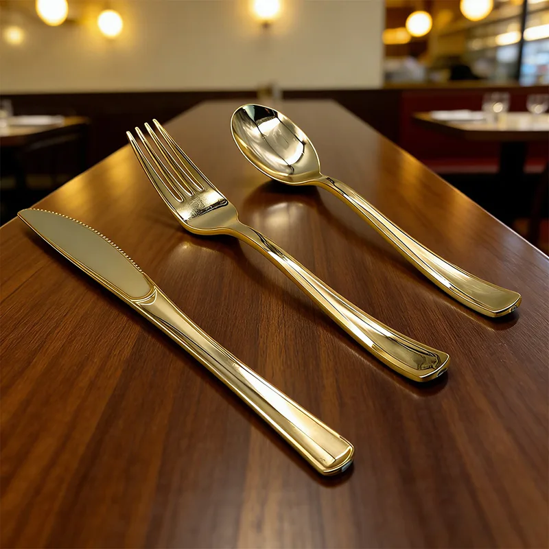 Klassieke feestmessen, vorken, lepels, plastic bestek