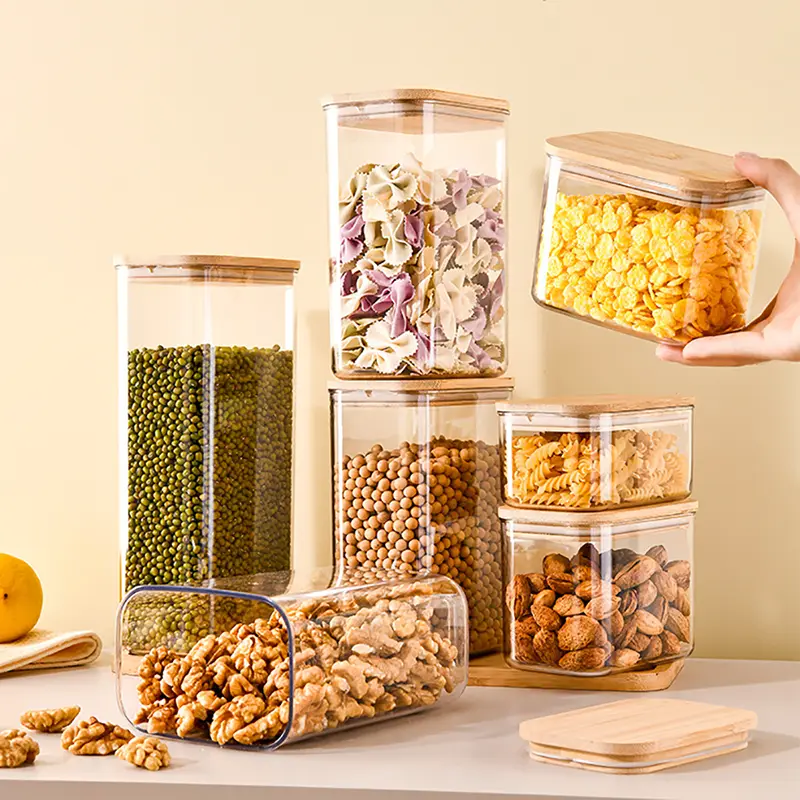 Kunststof voorraadpot met houten deksel