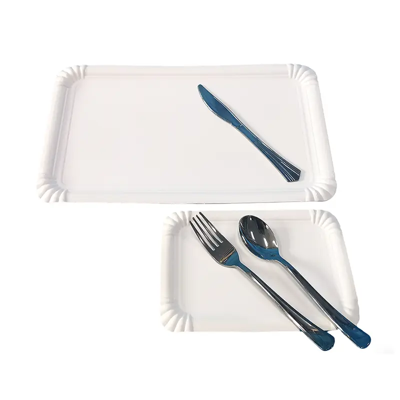 Rechthoekig wit papieren feesttaartbordje